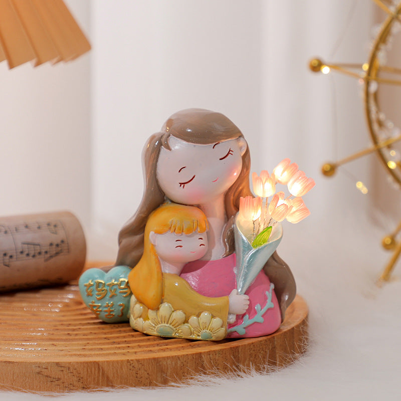 Tulip Night Light Sculpture for Bookshelf Library Decor, Modern Resin Thinker Statues Aesthetic Minimalist Shelf Decor for Women Home Living Room Bedroom Office, Unique Birthday Housewarming Gifts
