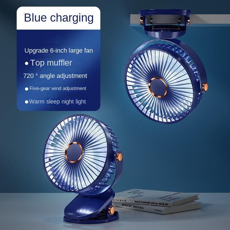 Clip-On Fan with LED Light – 5 Speeds, Rechargeable, Portable for Home, Office, and Stroller