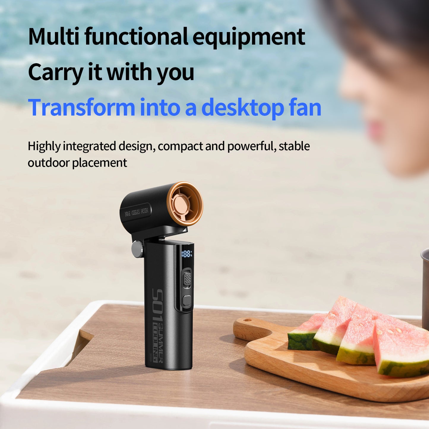 Portable High-Speed Fan with 100-Speed Adjustment, Tilted Airflow Design & USB Type-C Charging