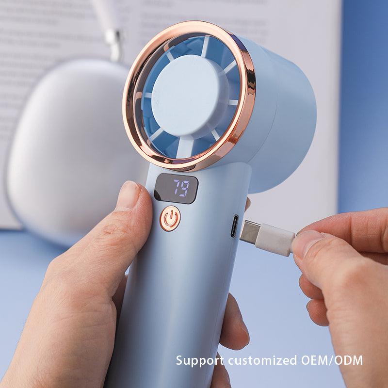 Portable Handheld Fan with 5 Speed Settings & LED Light – USB Type-C Rechargeable